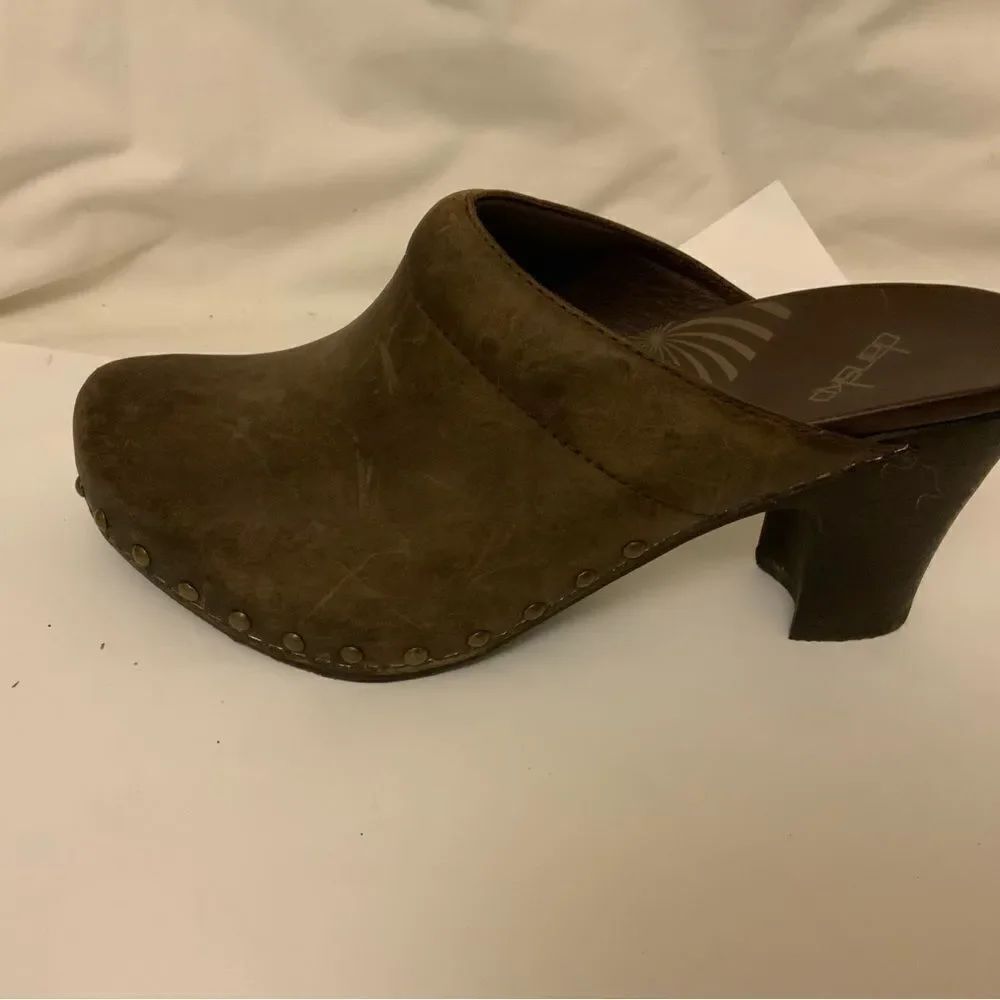 DANSKO Rae Brown Studded High Heel Mules Open Back Clogs Shoes Size 41